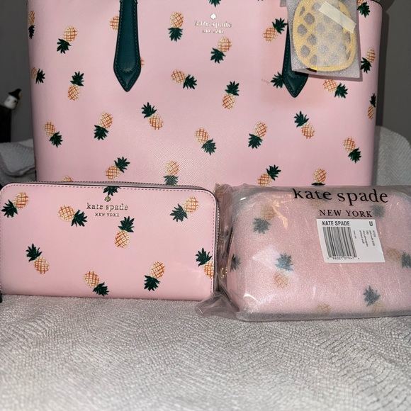 Kate Spade Pink Pineapple Tote, Wallet, and Make-Up Case Set - Picture 1 of 14